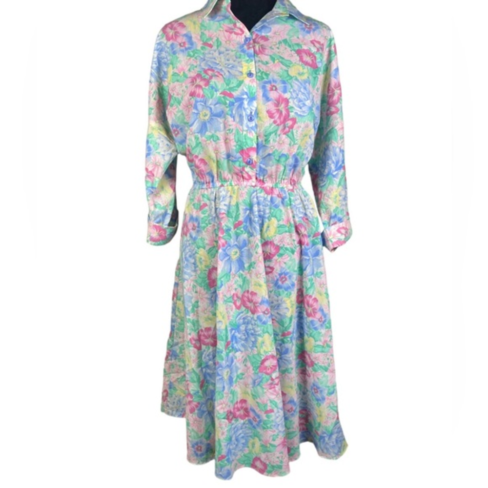The American Shirt Dress vintage cotton floral dress‎ coastal grandma vibes 14P